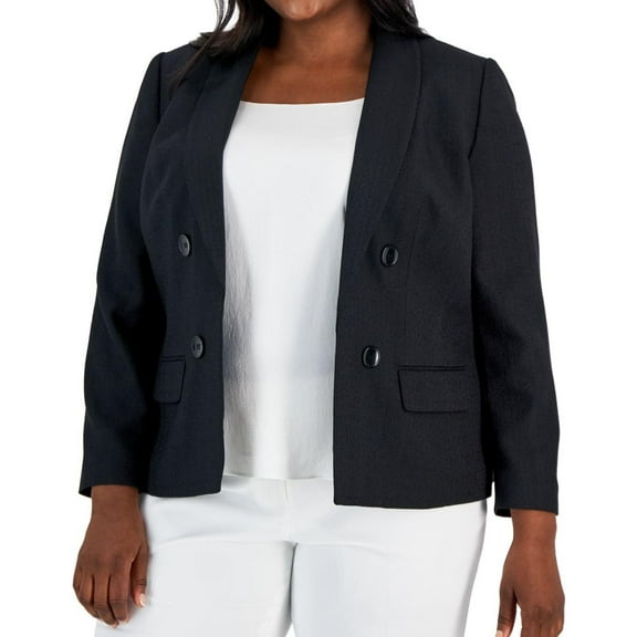Kasper Womens Shawl Collar Two Button Blazer Jacket, Black, Plus Size, 24W