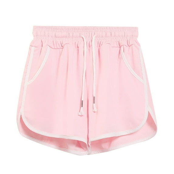 JWZUY Women Plus Size Drawstring Elastic Waist Contract Color Casual Running Shorts with Side Pockets Pink XXXL