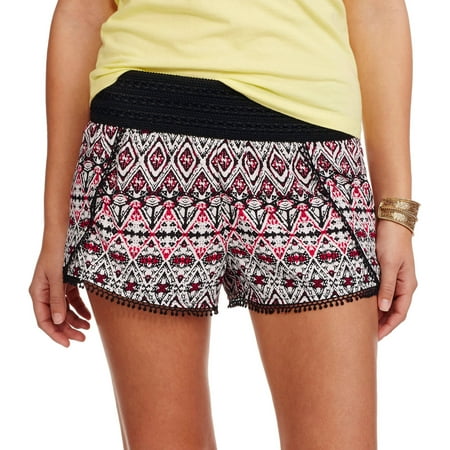 No Boundaries Juniors' Crochet Waist Flyaway Soft Shorts (In Prints and Solids)