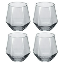 Uxcell 4pcs Diamond Whiskey Glasses 10oz Wine Glasses Stemless Geometric Design for Wine Red White Wine Birthdays Weddings Father's Day Bachelor, Grey