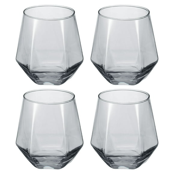Uxcell 4pcs Diamond Whiskey Glasses 10oz Wine Glasses Stemless Geometric Design for Wine Red White Wine Birthdays Weddings Father's Day Bachelor, Grey