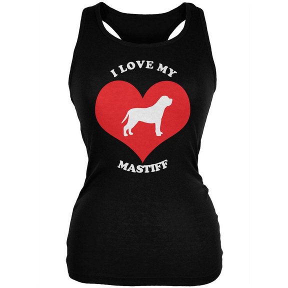 Valentines I Love My Mastiff Black Juniors Soft Tank Top - Medium