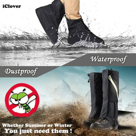 [2in1] Waterproof Rainproof Shoe Covers + Walking Gaiters Leg Cover Wraps,IClover PVC Fabric Zippered Rain Boots Overshoes Protector XXL Size Sole Length:12.6inch/US 12 for Outdoor Hiking