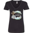 thumbnail image 3 of Inktastic Easter He Has Risen with Cross and Flowers Women's V-Neck T-Shirt, 3 of 5