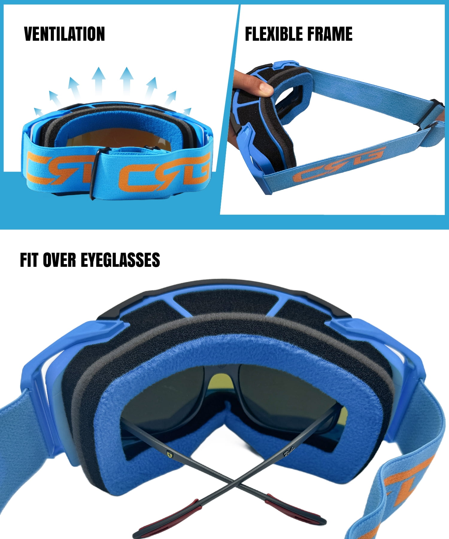CRG Sports Motorcycle Goggles ATV Dirt Bike Glasses Off Road Racing Riding Motocross Goggles for Men, Women, Adults