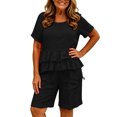 thumbnail image 7 of AHTJRT Cotton Linen Set for Women Lightweight Casual Outfits Dressy Crewneck Short Sleeve Top and Loose Shorts Black L, 7 of 7