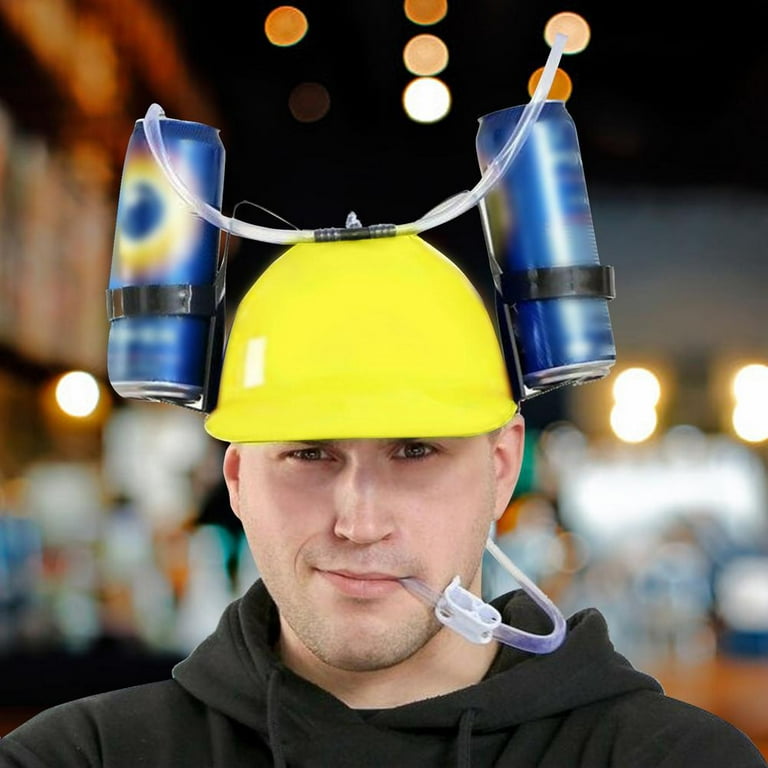 Drinking Helmet - Adjustable Can Holder Cap Drinker Favor Hat - Straw for  Beer Soda - Party Fun Beverage Gadgets(Yellow)