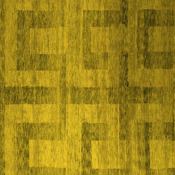 Ahgly Company Machine Washable Indoor Square Abstract Yellow Modern Area Rugs, 6' Square