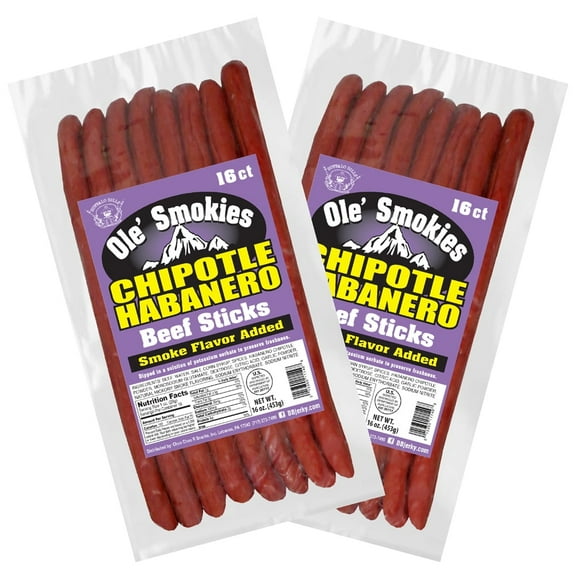 Buffalo Bills Chipotle Habanero Ole' Smokies 16-ct Bulk 9-Inch Beef Sticks (two 1-lb bags)