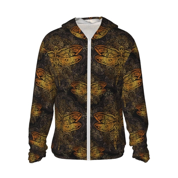 Fotbe Gold Dragonfly Mandala Chaqueta con Protección Solar UPF 50+ para Hombre y Mujer, Camisa con Capucha y Bolsillos-Small