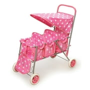 Badger Basket Folding Triple Doll Stroller - Pink/Polka Dots