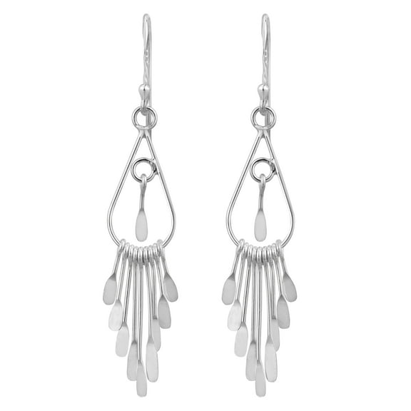 Stylish Teardrop Cascading Chandelier Sticks Sterling Silver Dangle Earrings