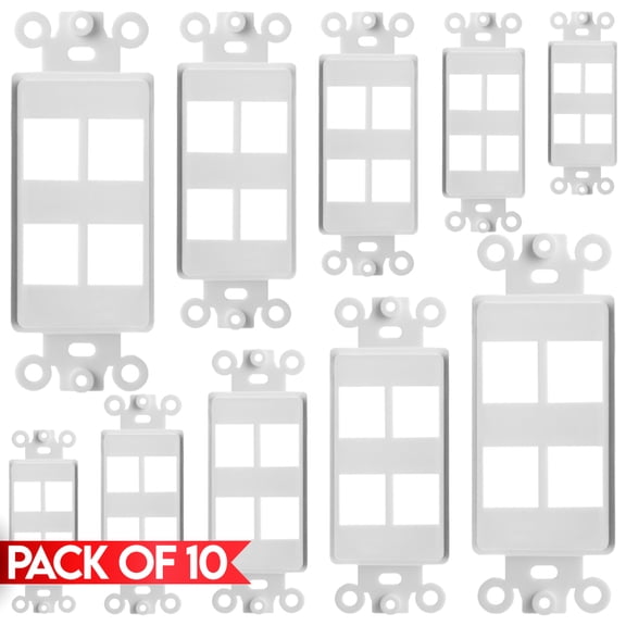 Cmple - 10 Pack 4 Port Decorator Wall Plate Insert 1-Gang Keystone Faceplate Standard Keystone Jack Decorative Wall Plate - White