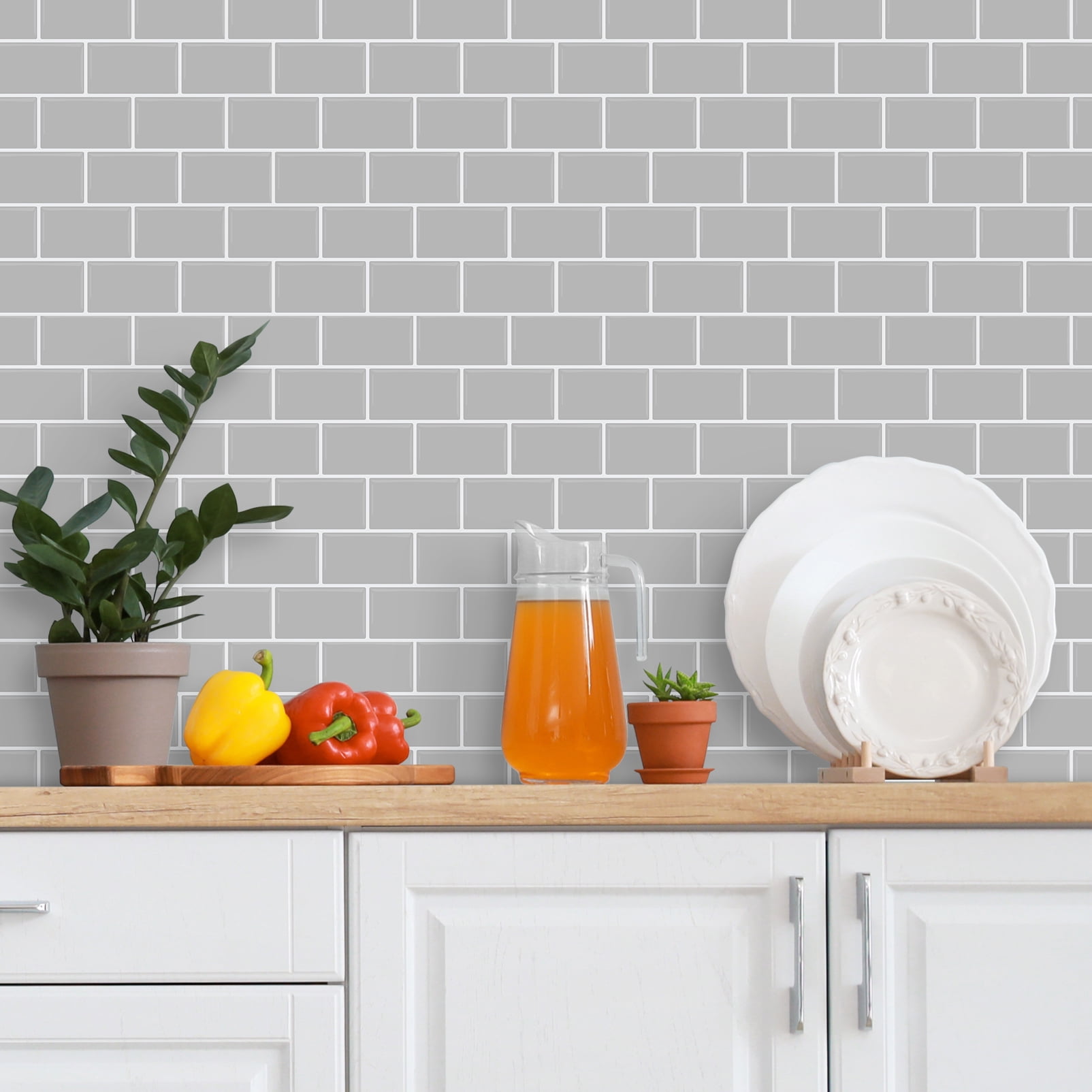 DEWOO Peel and Stick Backsplash - 10 Sheets of 12"×12" - 3D Adhesive Peel and Stick Tile Backsplash for Kitchen, Bathroom, Wall Tile, Gray