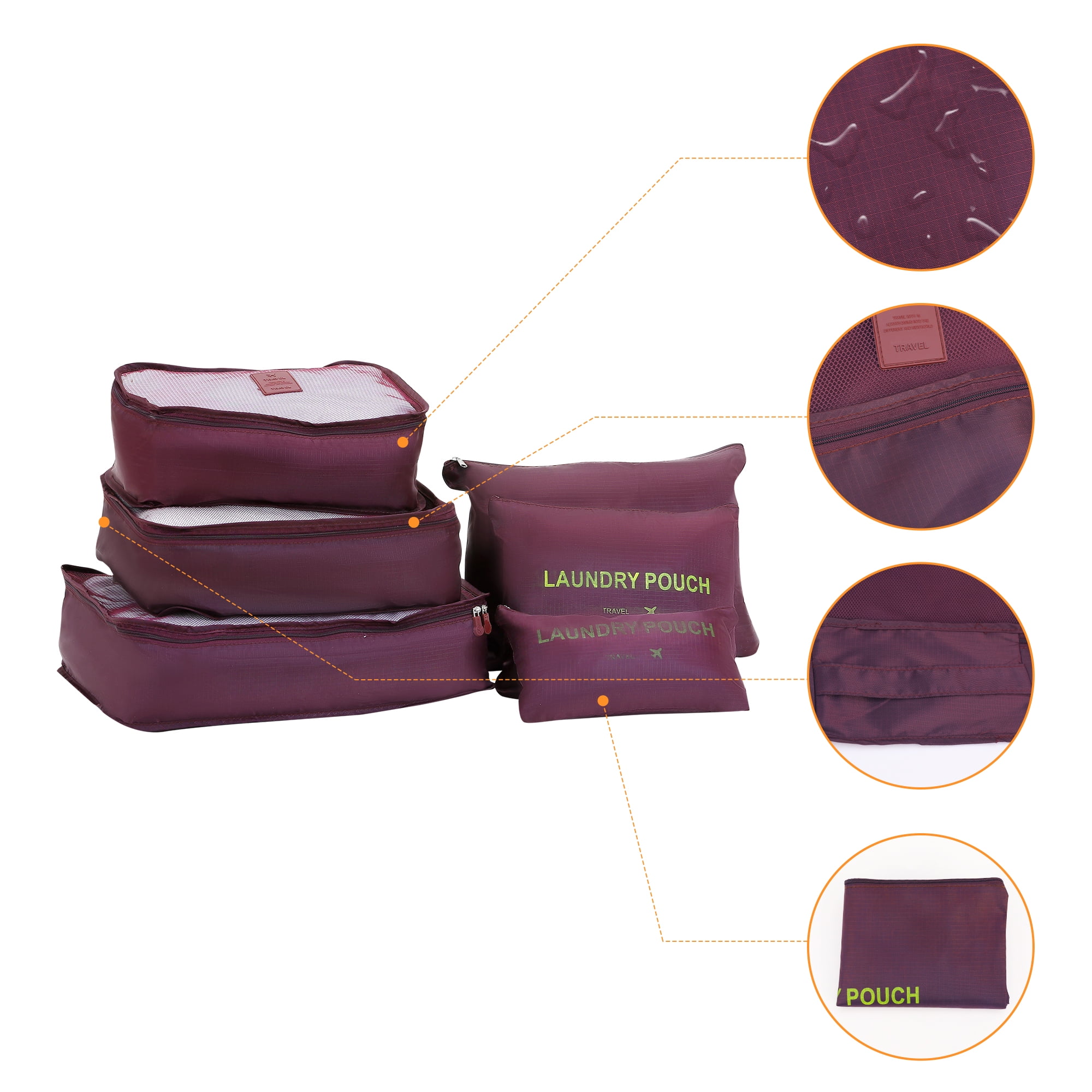 Unique Bargains 6 Set Travel Bag for Storage Closet Organizers Travel Accessories Burgundy