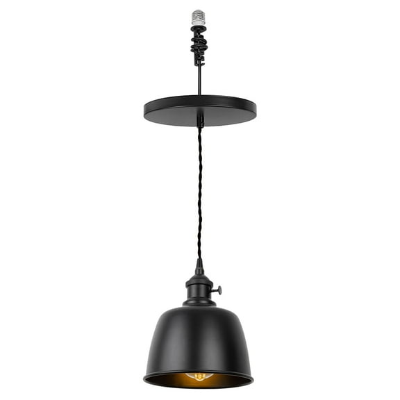 KAYYELAMP Black Metal Shade Hanging Light E26 Black Base with Switch Adjustable Height Droplight Vintage Design Pendant Light for Kitchen Island Sink Home