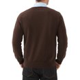 thumbnail image 3 of Kallspin Men's V Neck Sweater Cotton Relaxed Fit Long Sleeve Knit Lightweight Pullover(Brown,2X-Large), 3 of 9