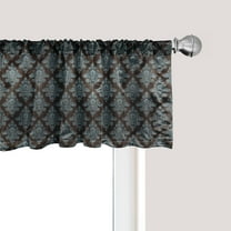 Ambesonne Damask Window Valance, Classic Floral Ornament Diagonal Pattern Old Fashioned Baroque Leaves, Curtain Valance for Kitchen Bedroom Decor with Rod Pocket, 54" X 12", Dark Brown and Blue Grey