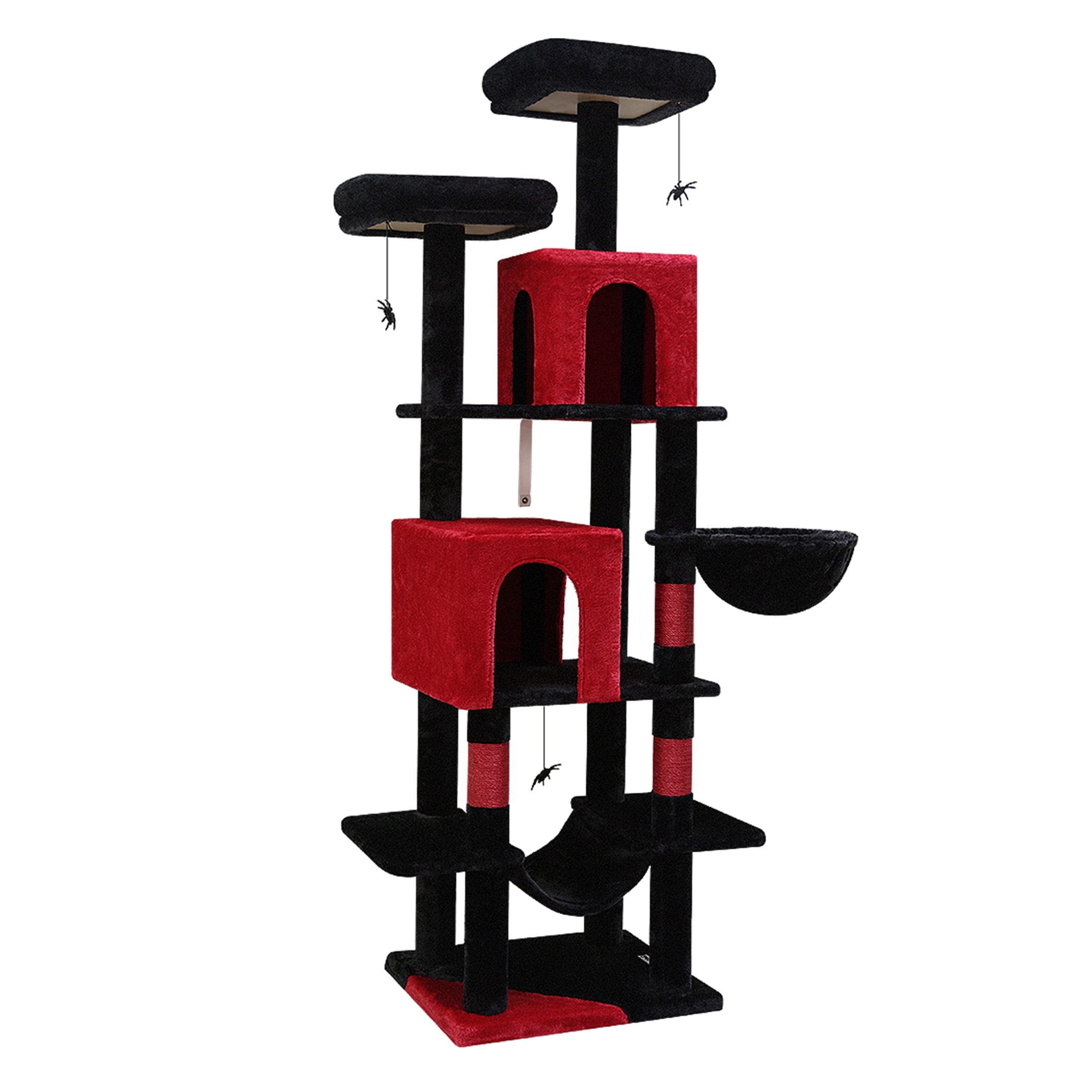 CT70F Gothic Cat Tree - 69" Tall Multi-Level Tower with Condos, Perches & Scratching Posts, Red Black