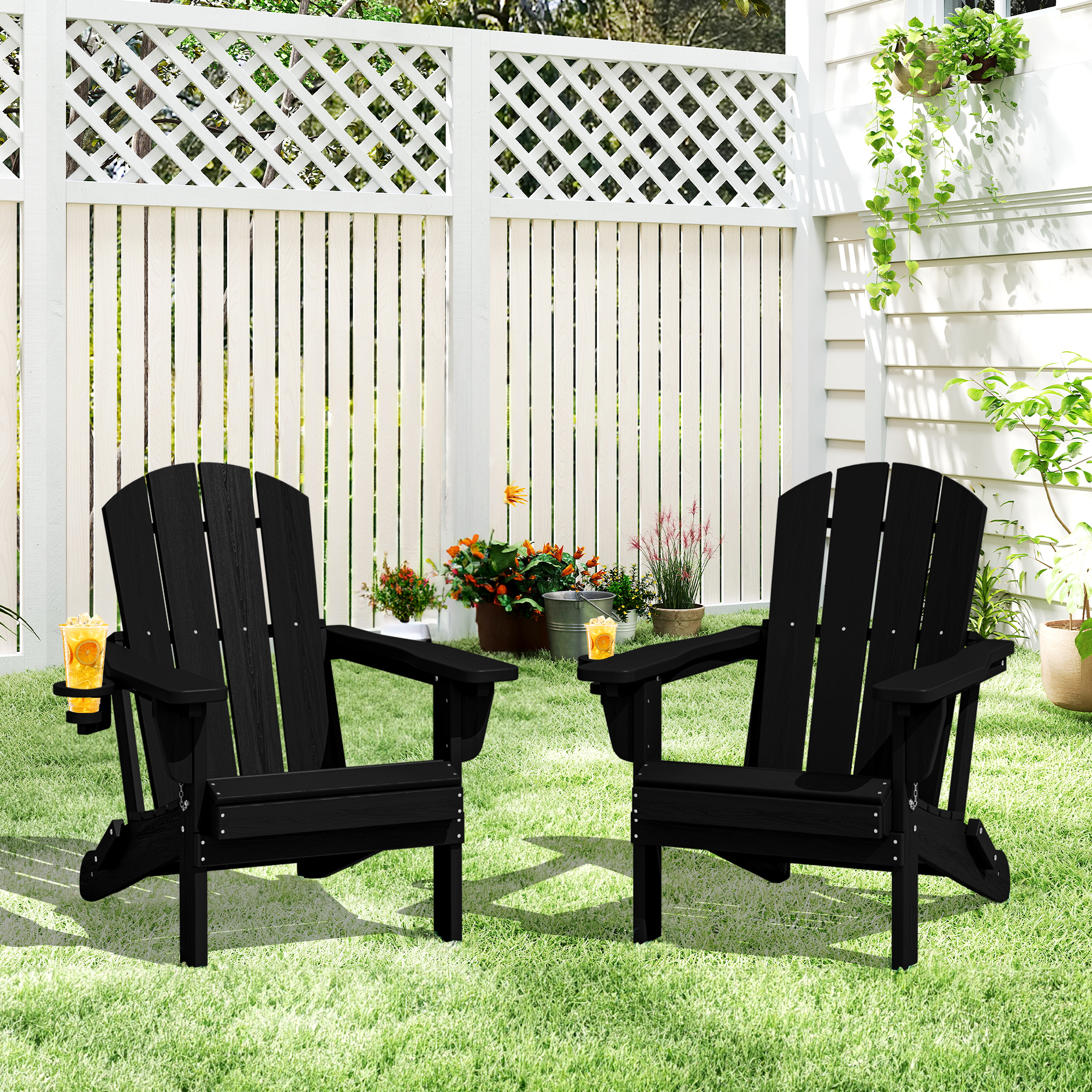 SERWALL Adjustable Folding Adirondack Chair Set of 2, Black photo 7