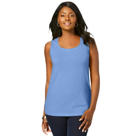 Jessica London Women's Plus Size Stretch Cotton Horseshoe Neck Tank