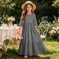 thumbnail image 6 of Girls Tiered Maxi Dresses Half Sleeve Ruffle Hem Long Dress Summer Casual Vacation Outfits Gray, Size 5 Y, 6 of 7