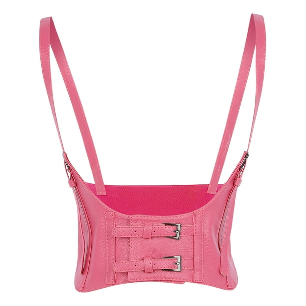 Cinturón elástico ancho para mujer INSPIRE CHIC, cinturones de corsé steampunk bajo el busto, cuero sintético/denim para vestido, rosa caliente mediano