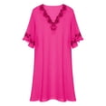 thumbnail image 4 of PMVFHDE Night Gowns for Women Solid Color Silk Short Sleeve Mid Length Loose Lace Sleeve Sleep Dress, 4 of 4