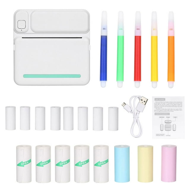Amdohai Portable Pocket-size Thermal Printer Wireless Bluetooth Printer Simple Operation Support Photo Notes Errors Text Memo Printing Green