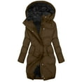 thumbnail image 2 of Juebong Womens Plus Size Winter Coats Long Puffer Jackets Hooded Quilted Water Repellent Warm Trendy Parka Outerwear Brown,L, 2 of 7