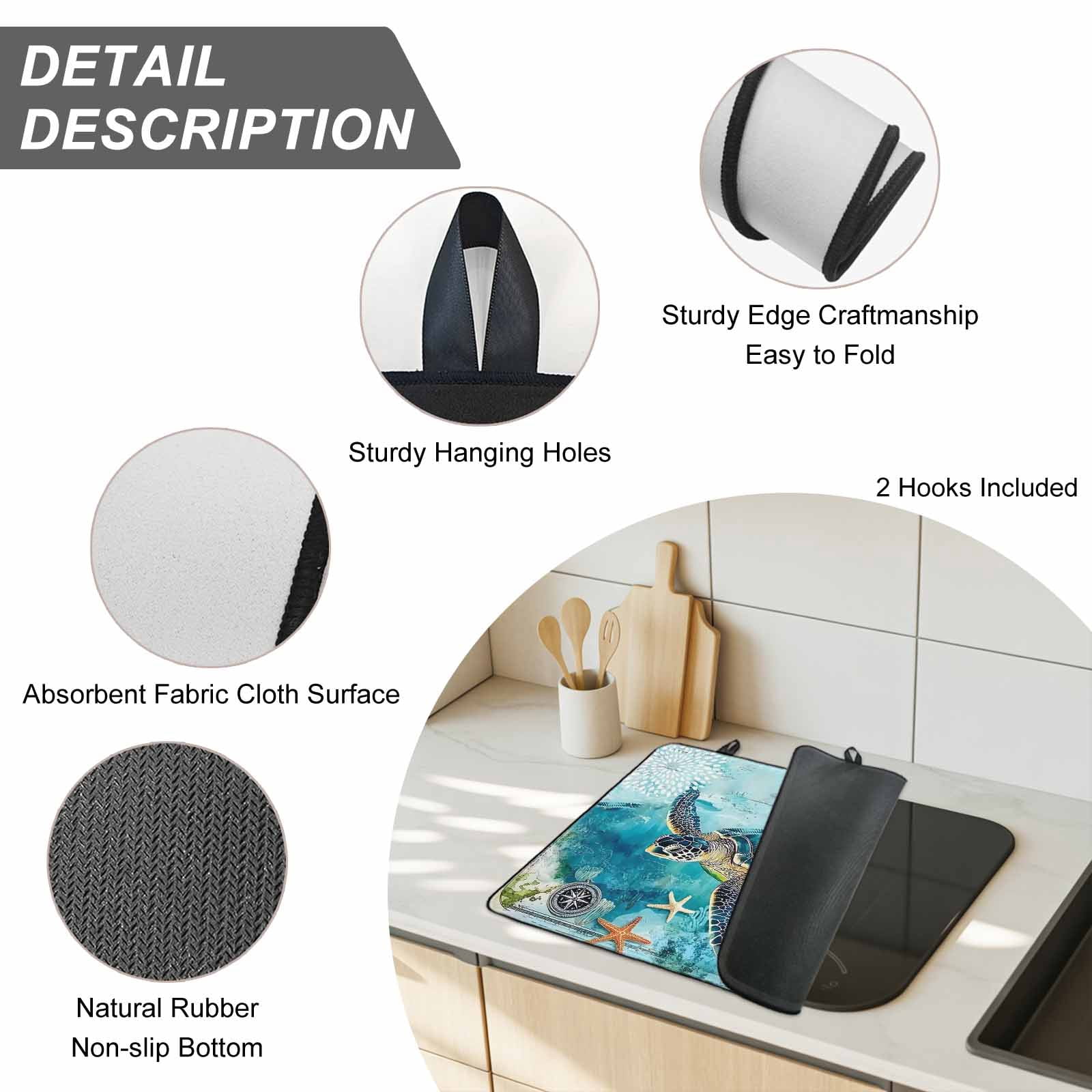 Turquoise Turtle Stove Top Cover for Electric Stove, Heat-proof & Non Slip Glass Top Stove Cover Protector, Farmhouse Coastal Starfish Seaweeds Kitchen Flat Cooktop Rubber Mat 24x21 Inches