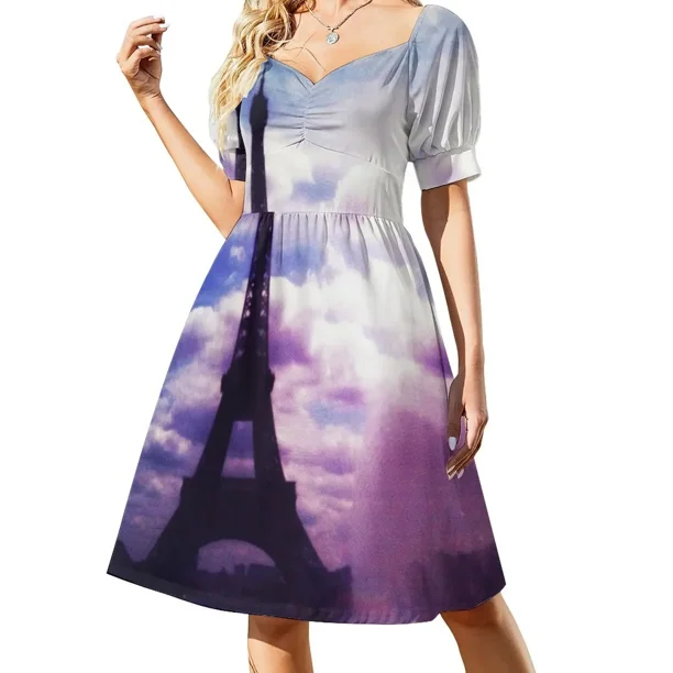 Vestido de noche de manga corta con la Torre Eiffel de París, vestido de verano para mujer, vestidos de noche de lujo para mujer.