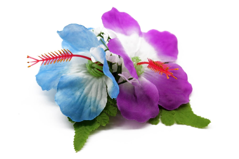 Hawaii Luau Party Artificial Fabric Double Small Hibiscus Hair Clips