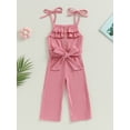 thumbnail image 2 of Faithtur Kids Girls Jumpsuits Buttons Ruffles Sleeveless Solid Color Rib Knit Rompers Summer Casual Clothes Cami Playsuits with Belt, 2 of 9