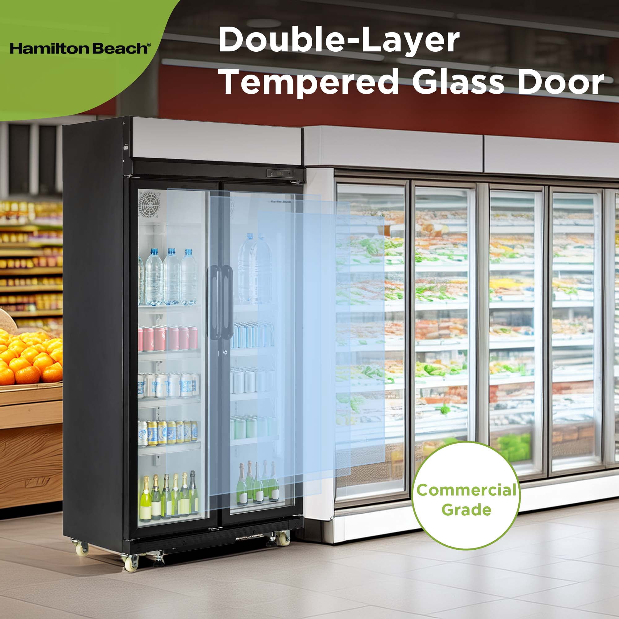Hamilton Beach 20.5 Cu Ft Commercial Glass Door Refrigerator -W:39.4" x L:23.2" X H: 79.3" (Black)