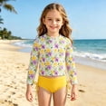 thumbnail image 2 of SGMVNU Girls Rash Guard Two Piece Swimsuits Long Sleeve Swim Top with Sporty Shorts Cute Bathing Suit Kids Swimwear, Size 4-5 Years, zt3-Yellow, 2 of 5
