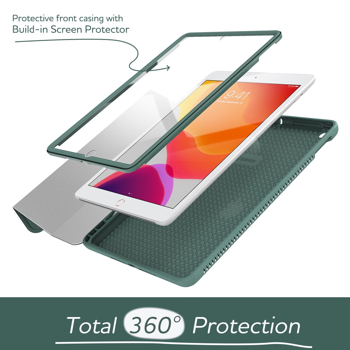 Suritch for iPad 9th/ 8th/ 7th Generation Case 10.2 Inch with Screen Protector and Pencil Holder, Magnetic Trifold Stand, Auto Sleep/Wake Cover, Green