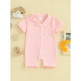 thumbnail image 3 of Jxzom Infant Baby Boy Girl Pajamas Rompers 0 3 6 12 18 24 Months Short Sleeve Solid Buttons Jumpsuit Overalls Summer Clothes, 3 of 8