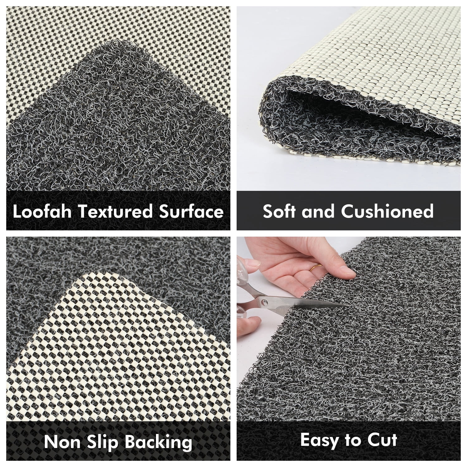 SIXHOME Non Slip Shower Mat 16"x24" PVC Loofah Shower Mats for Bathtub Quick Drying Shower Floor Mat with Comfortable Textured Surface Easy Cleaning Shower Mat for Shower Stall Black