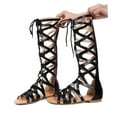 thumbnail image 5 of WIZUTIZ Flat Sandals for Women Comfortable Sandals for Women Comfortable Casual Elastic Lace-Up Bandage Sandals Pull-On Summer Shoes Flat Heel (O"-1) Medium Solid Sandals for Lady School Black, 5 of 6