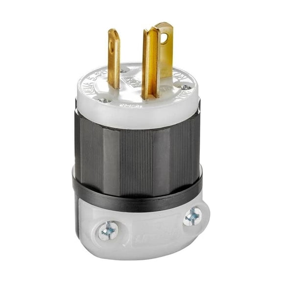 Leviton 5366-C 20 Amp, 125 Volt, Plug, Straight Blade, Industrial Grade, Grounding, Black-White