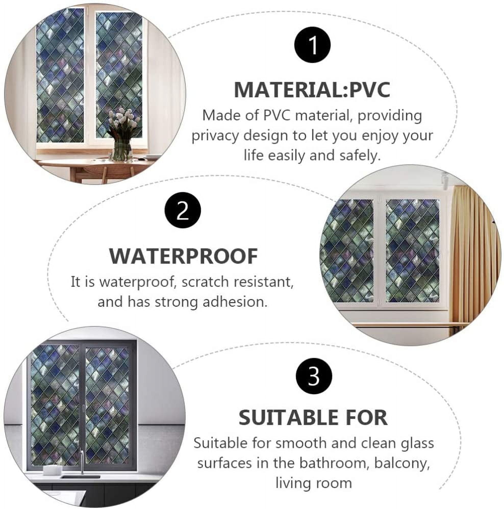 2Pcs Window Privacy Film, No Glue Removable Heat Control Anti UV (90cm*58cm), Stained Static Cling Decorative Window Film for Glass Door, Home, Office, Kitchen (Color 2)