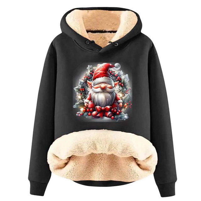 Chaquetas y abrigos casuales con capucha de manga larga para mujer, jersey con capucha de manga larga, top con estampado navideño, abrigo casual, top de poliéster para mujer