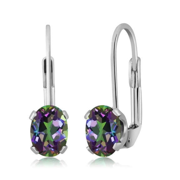 Gem Stone King 925 Sterling Silver Green Mystic Topaz and Earrings for Women | 1.90 Cttw | Gemstone November Birthstone | Oval 7X5MM