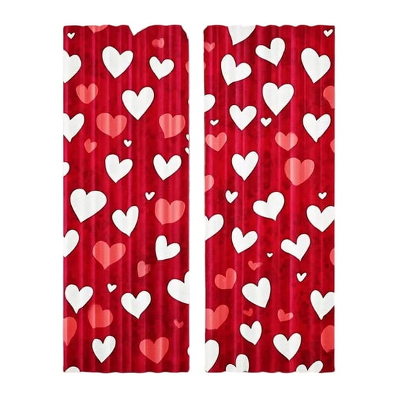 Valentines Curtains for Living Room,Romantic Pink Red Love Heart Semi Sheer Curtains 2 Panels,Cute Groovy Window Drapes for Bedroom Abstract 60s 70s Retro Curtain,Valentine's Day Decor