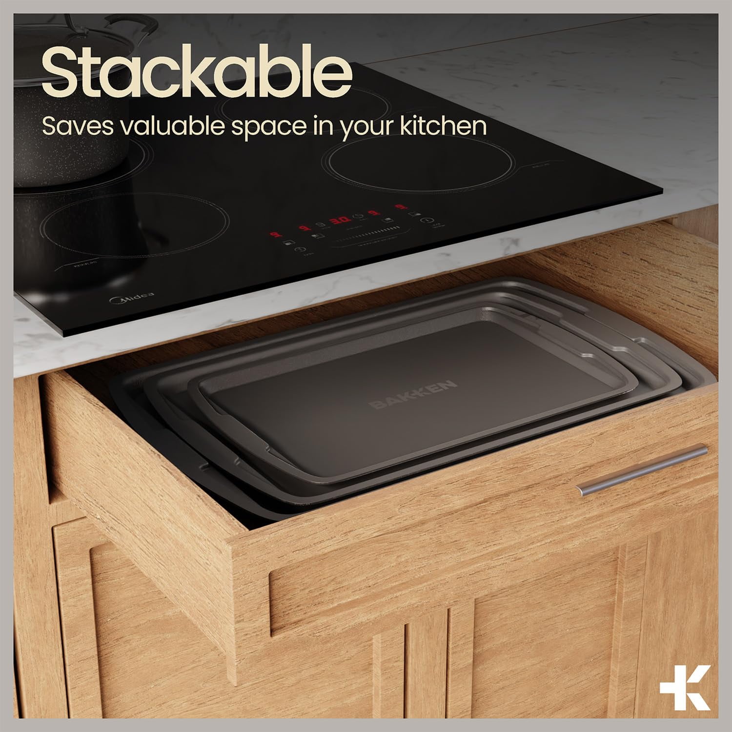 Bakken- Swiss 10-Piece Bakeware Sets, Nonstick Carbon Steel Baking Sheet & Pans, Stackable Space-Saving Bakeware, Stain-resistant, Oven Safe (up to 450°F), Gray