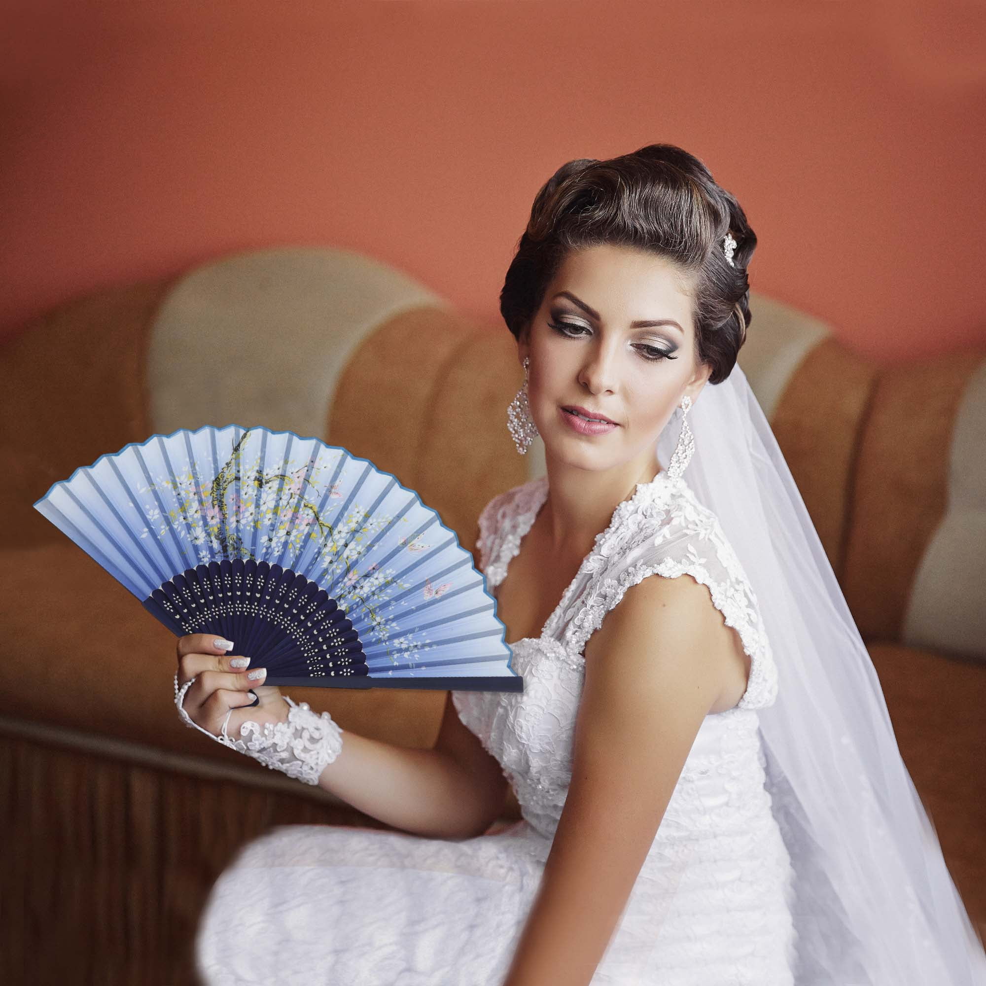 Unique Bargains Ancient Style Folding Fan 1Pc Blue [Subtle Fragrance of Blossoms Theme]