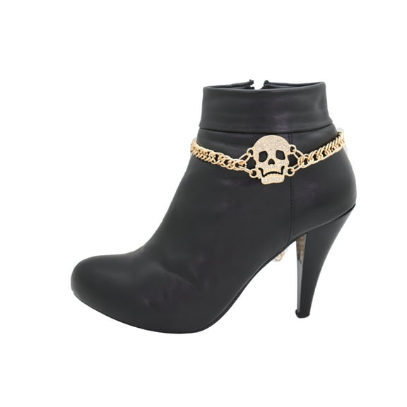 Women Gold Metal Boot Chain Bracelet Shoe Charm Skeleton Skull
