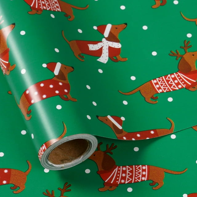 Rollo de papel para envolver LeZakaa Christmas Dachshund, 43 x 10 m