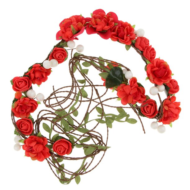 Ajustable Mujer Boho Diadema De Flores Boda Nupcial Floral Del cabellero Headwear rojo BLESIY Venda de la flor de Rose de la espuma